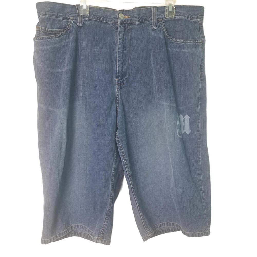 Makaveli Branded Mens Blue Baggy Denim Shorts Hip Hop Y2K Skater Grunge Size 40